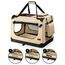 lionto Hundetransportbox faltbar für Reise & Auto, 70x52x50 cm, stabile Transportbox mit Tragegriffen & Decke für Katzen & Hunde bis 15 kg, Hundebox aus Stoff für klein & groß, beige (Namensaufdruck)