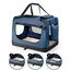 lionto Hundetransportbox faltbar für Reise & Auto, 60x42x44 cm, stabile Transportbox mit Griffen & Decke für Katzen & Hunde bis 12 kg, Hundebox aus Stoff für klein & groß, dunkelblau (Namensaufdruck)