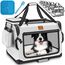 TRESKO® Hundebox faltbar inkl. Leckmatte, Spatel & Reflektoren S 50x34x34cm | Transportbox für Hunde und Katzen | Hundetransportbox Auto für kleine & große Hunde | Hundetasche robust Grau