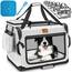 TRESKO® Hundebox faltbar inkl. Leckmatte, Spatel & Reflektoren XXL 92x63x63cm | Transportbox für Hunde und Katzen | Hundetransportbox Auto für kleine & große Hunde | Hundetasche robust Grau