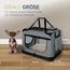 Juskys Hundetransportbox Lassie S faltbar & tragbar 34x50x36 cm mit Decke, Tasche & Griffen - Faltbare Transportbox für Hunde, Katzen & Haustiere - Oxford Stoff Hundebox Auto Hundetasche - Grau