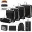 Kixolo 9-teiliges Packing Cubes Compression Set, Koffer Organizer, Packwürfel, Wasserdicht, für Handgepäck, Koffer und Rucksack (Schwarz)