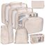 Reise-Verpackungswürfel, 8-teiliges Set Reisewürfel, faltbare Gepäckaufbewahrungstasche, leichte Gepäckaufbewahrungstasche (Beige)