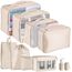 Jsdoin Koffer Organizer Set 9-teilig, Wasserdichte Reise Kleidertaschen, Packtaschen für koffer, Verpackungswürfel mit Kosmetiktasche, Schuhbeutel, Packing Cubes,Reisezubehör (Beige, 9 Pcs)