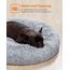 Feandrea Hundebett flauschig, Katzenbett, Donut Kissen, waschbar, Polsterung in der Mitte herausnehmbar, Langer Plüsch, 70 cm Durchmesser, Ombré-Grau PGW039G01