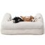 FUKUMARU Katzensofa Bett, Corduroy Gemütliches Katzenbett für drinnen mit abnehmbarem waschbarem Bezug, Stützendes Anti-Rutsch Hundebett Sofa für kleine Hunde, 72 x 52 x 22 cm, Mittel, Creme