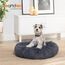 Feandrea Hundebett flauschig, Katzenbett, Donut Kissen, waschbar, Polsterung in der Mitte herausnehmbar, Langer Plüsch, 70 cm Durchmesser, dunkelgrau PGW039G02