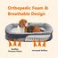 HMTOPE Orthopädisches Hundebett, Hundesofa, Vierseitiges Nackenrolle Kissen, rutschfeste Unterseite Hundekorb, Abnehmbar und Waschbar, Mittelgroße Hunde, Grosse Hunde, 106 x 79 x 17 cm, Hellgrau