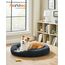 Feandrea Hundebett flauschig, Katzenbett, Donut Kissen, waschbar, Polsterung in der Mitte herausnehmbar, Langer Plüsch, 100 cm Durchmesser, dunkelgrau PGW042G02