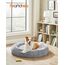 Feandrea Hundebett flauschig, Katzenbett, Donut Kissen, waschbar, Polsterung in der Mitte herausnehmbar, Langer Plüsch, 100 cm Durchmesser, Ombré-Grau PGW042G01