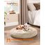 Feandrea Hundebett flauschig, Katzenbett, Donut Kissen, waschbar, Polsterung in der Mitte herausnehmbar, Langer Plüsch, 90 cm Durchmesser, Ombré-Khaki PGW041S01