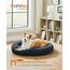 Feandrea Hundebett flauschig, Katzenbett, Donut Kissen, waschbar, Polsterung in der Mitte herausnehmbar, Langer Plüsch, 90 cm Durchmesser, dunkelgrau PGW041G02