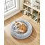 Feandrea Hundebett flauschig, Katzenbett, Donut Kissen, waschbar, Polsterung in der Mitte herausnehmbar, Langer Plüsch, 100 cm Durchmesser, Ombré-Grau PGW042G01