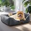 BEDSURE Katzenbett große Katzen waschbar - 63.5x53cm rutschfestes Hundebett kleine Hunde, quadratisches Katzenkorb mit weichem Rand, Dunkelgrau