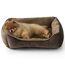 BEDSURE Katzenbett große Katzen waschbar - 63.5x53cm rutschfestes Hundebett kleine Hunde, quadratisches Katzenkorb mit weichem Rand, braun