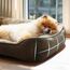 BEDSURE Katzenbett große Katzen waschbar - 63.5x53cm rutschfestes Hundebett kleine Hunde, quadratisches Katzenkorb mit weichem Rand, braun