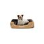 lionto Hundebett mit Wendekissen und Rutschfester Unterseite, Heimtierkissen mit tiefem Einstieg für Hunde und Katzen jeden Alters, 60x48 cm, kuscheliges Hundekissen, beige/braun (Namensaufdruck)