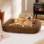 BEDSURE waschbares Hundebett für große Hunde - 91x68x20cm weicher orthopädischer Hundekorb mit bequemem Fleece-Bezug, rutschfestes Hundebett mit hohem Rand in braun