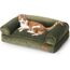 FUKUMARU Katzensofa Bett, Corduroy Gemütliches Katzenbett für drinnen mit abnehmbarem waschbarem Bezug, Stützendes Anti-Rutsch Hundebett Sofa für kleine Hunde, 72 x 52 x 22 cm, Mittel, Grün