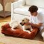 FUKUMARU Hundebett für große Hunde, Flauschiges & Hundesofa mit wasserabweisender TPU-Schicht, Cordstoff, Waschbar und rutschfest, Abnehmbarer Reißverschlussbezug, 93 x 63 x 22 cm, Orange