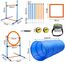 JMMPOO Agility Set Hunde, 65-Teiliges Agility Ausrüstung für Hundetraining Spiele mit Hundetunnel, Hürden, 8 Slalomstangen, Springring, 2 Tennis Ball Spielzeuge, Pause-Box, Leckerlibeutel, Tragetasche