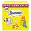 DREAMIES Katzensnacks - 12x60g - mit Huhn, Käse und Lachs - Traumhaft knusprige Katzen Leckerlies mit zarter Füllung - Variety Snack Box