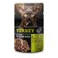 LEONARDO Frischebeutel [16x70g Turkey mit Fleischstreifen] Pulled Beef | Getreidefreies Nassfutter für Katzen | Alleinfuttermittel Katzenfutter