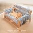 Cheerpals Katzenhängematte Katzenbett für Große Katzen - Freistehende Katzenliege aus Buchenholz gegen Umkippen - Waschbarer Schlafplatz für Indoor & Fenster - 70x47x30 cm, Weiß/Grau/Khaki