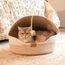 CheerPals Katzenbett Geflochten & Katzenhöhle mit Deckel – Formstabiler Katzenkorb aus Kratzfestem Garn, 2-in-1 Kuschelhöhle mit Waschbarem Kissen für Versteck & Schlaf, 44x44x33cm (Beige/Blau)