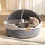 CheerPals Katzenbett Geflochten & Katzenhöhle mit Deckel – Formstabiler Katzenkorb aus Kratzfestem Garn, 2-in-1 Kuschelhöhle mit Waschbarem Kissen für Versteck & Schlaf, 44x44x33cm (Beige/Blau)