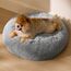 BEDSURE Hundebett waschbar Flauschiges Katzenbett - Ø 60 cm Katzenschlafplatz für Katzen und kleine Hunde, plüsch Katzenkissen rund Kuschelbett, Hellgrau