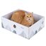 Conlun Katzen Kratzbrett mit Box, Großes Kratzmöbel, Beidseitige Kratzpappe für Katzen, Interaktive Öffnungen, Kratzbett für Wohnungskatzen, mit Katzenminze (1 Stück, Extra Groß, Weiß)