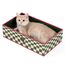 Conlun Katzen Kratzbrett mit Box, Großes Kratzmöbel, Beidseitige Kratzpappe für Katzen, Interaktive Öffnungen, Kratzbett für Wohnungskatzen, mit Katzenminze (1 Stück, Groß, Grün Kariert)