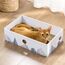 Conlun Katzen Kratzbrett mit Box, Großes Kratzmöbel, Beidseitige Kratzpappe für Katzen, Interaktive Öffnungen, Kratzbett für Wohnungskatzen, mit Katzenminze (1 Stück, Extra Groß, Weiß)