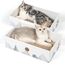 Conlun Katzen Kratzbrett mit Box, Großes Kratzmöbel, Beidseitige Kratzpappe für Katzen, Interaktive Öffnungen, Kratzbett für Wohnungskatzen, mit Katzenminze (2 Stück, Groß, Weiß)
