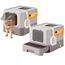 Feandrea Katzenklo 2er Set, Katzentoilette, mit Deckel, ausziehbares Tablett, Schaufel, Bürste, für Katzen bis 15 kg, weniger Spuren, auslaufsicherer Boden, haferflockenfarben-warmgrau PPT001G10