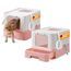 Feandrea Katzenklo 2er Set, Katzentoilette, mit Deckel, ausziehbares Tablett, Schaufel, Bürste, für Katzen bis 15 kg, weniger Spuren, auslaufsicherer Boden, weiß-pastellrosa PPT001P10