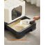 Feandrea Katzenklo, Katzentoilette, mit Deckel, ausziehbares Tablett, Schaufel, Bürste, für Katzen bis 15 kg, weniger Spuren, auslaufsicherer Boden, beige-schwarz PPT001W01