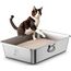Edelstahl Katzenklo mit Griffen & Schaufel, Große Katzentoilette, XXL Katzentoilette Edelstahl Offen, Metall Katzenklo für Katzen Aller Größen & Kaninchen, Geruchsfrei, Leicht zu Reinigen, 60x40x15cm