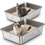 2er Set Edelstahl Katzenklo, Große Katzentoilette, XXL Katzentoilette Edelstahl Offen, Metall Katzenklo für Katzen Aller Größen & Kaninchen, Antihaftbeschichtet, Geruchsfrei (2 Stück, 60x40x15cm)