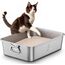 Edelstahl Katzenklo mit Griffen & Schaufel, Große Katzentoilette, XXL Katzentoilette Edelstahl Offen, Metall Katzenklo für Katzen Aller Größen & Kaninchen, Geruchsfrei, Leicht zu Reinigen, 45x35x15cm