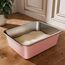 Edelstahl Katzenklo, Große Katzentoilette, XXL Katzentoilette Edelstahl Offen, Metall Katzenklo für Katzen Aller Größen Kaninchen, Antihaftbeschichtet, Leicht zu Reinigen (Rosa, 45x35x15cm)