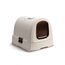 Curver petlife Katzentoilette mit Deckel, Katzenklo inklusive Schaufel, moderne Rattangeflecht-Optik, weiß, 51,5 x 38,5 x 40 cm
