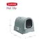 Curver petlife Katzentoilette mit Deckel, Katzenklo inklusive Schaufel, moderne Rattangeflecht-Optik, grau-blau, 51,5 x 38,5 x 40 cm