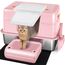 Vivifying Katzenklo Edelstahl mit Deckel, XL Leicht zu Reinigen und Geruchsresistent Katzentoilette Edelstahl, Rostfreier Stahl Katzenklo mit Pedals, Schaufel und Matte (Rosa)