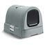 Curver petlife Katzentoilette mit Deckel, Katzenklo inklusive Schaufel, moderne Rattangeflecht-Optik, grau-blau, 51,5 x 38,5 x 40 cm