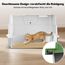 SZEE XL Edelsthal Katzenklo mit 180° Klappdeckel, Große Geschlossene Katzentoilette Edelstahl mit Deckel, Stainless Steel Cat Litter Box with Scoop-59x38x38cm, Weiß