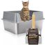 Katzenklo Edelstahl XXL, Stainless Steel Litter Box, Katzentoilette offene mit Metall Schaufel, Cat Litter Box hohem Rand, Katzentoilette Edelstahl, Katzenklo groß leicht zu reinigen-Grau