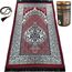 Prayeristan Muslimischer Gebetsteppich,Gebetsteppich mit Geschenk Gebetskette & Spezieller Kaaba-Box,Tragbare & Reise Gebetsteppich,Ramadan & Islamische Geschenke (Klarett Rot)