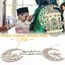 7PCS Ramadan Mubarak Hängende Dekorationen, Hölzerne Anhänger Eid Kareem Hängende Zeichen mit Seilen für Home Room Decor, 3D Hohlen Stern Mond Laternen Schlösser Ornament für Islamische Muslim Al-Fitr